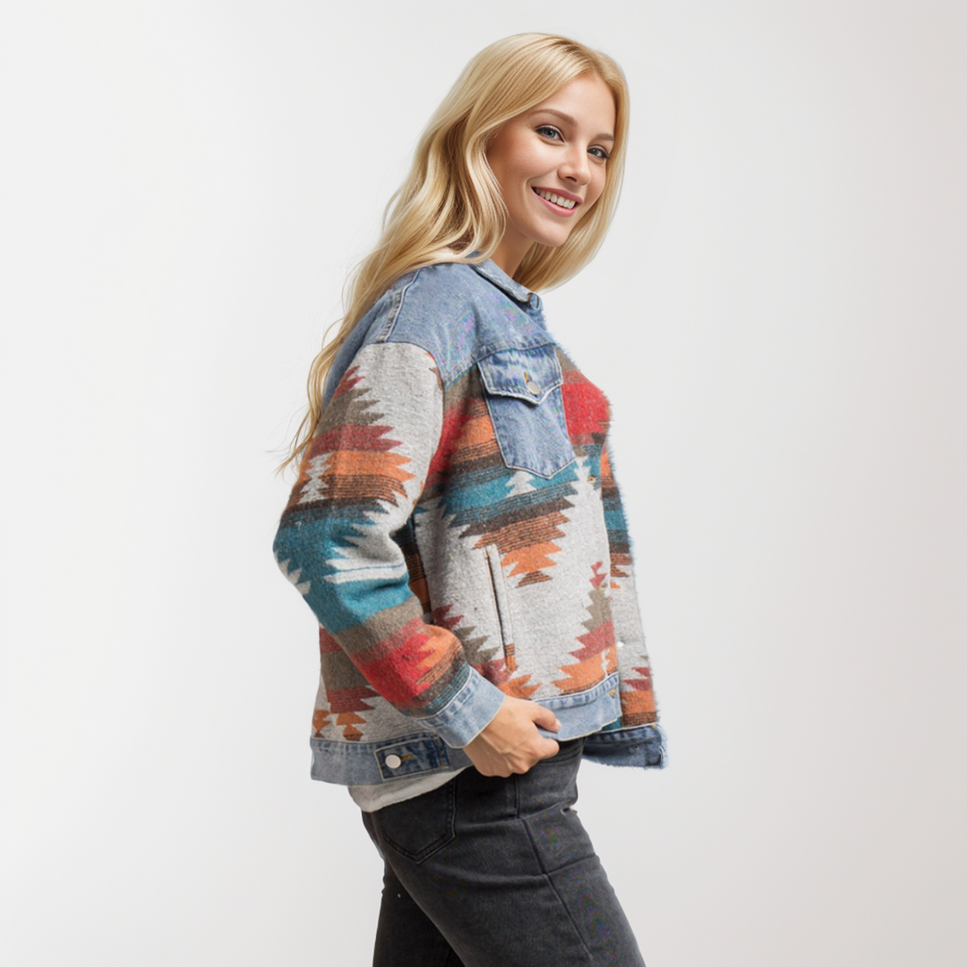 Aztec Print Denim Jacket