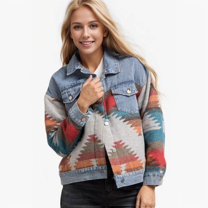 Aztec Print Denim Jacket