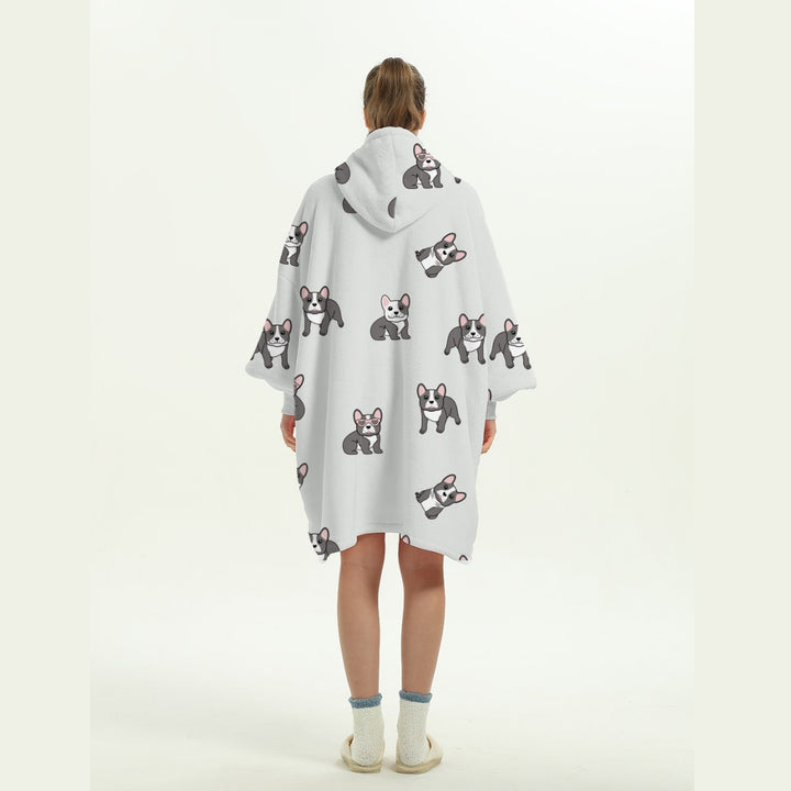 Grey bulldog Blanket Hoodie