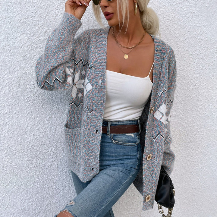 Hearthered Pocketed Button Up Cardigan -Gyey Blue