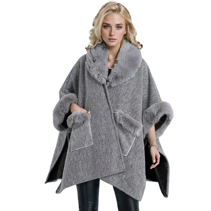 Fur Cape In Light Grey