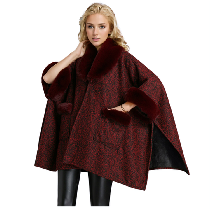 Fur Cape In Burgundy