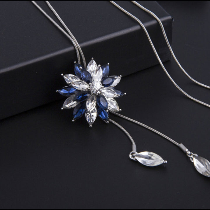 Sparkling chrysanthemum pendant long  chain necklace