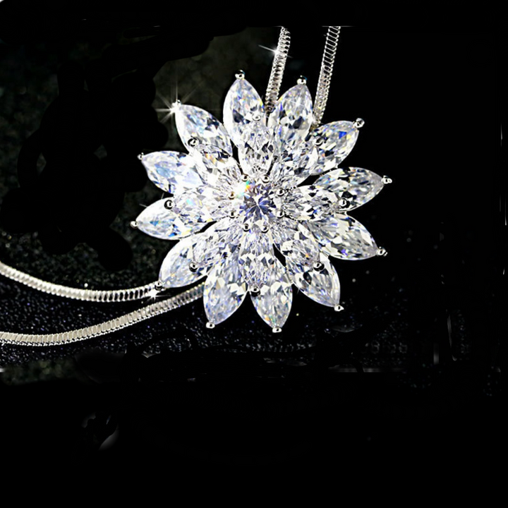 Sparkling chrysanthemum pendant long  chain necklace