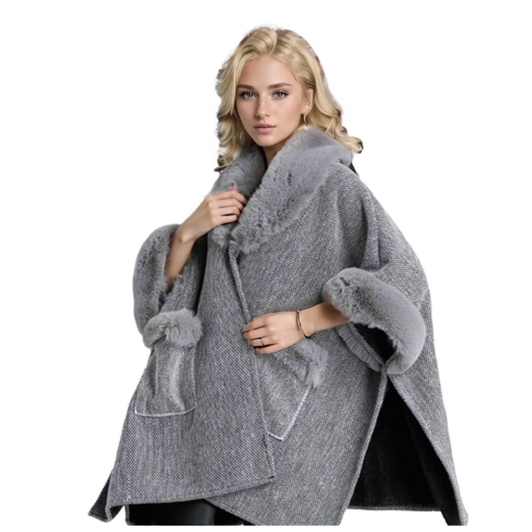 Fur Cape In Light Grey