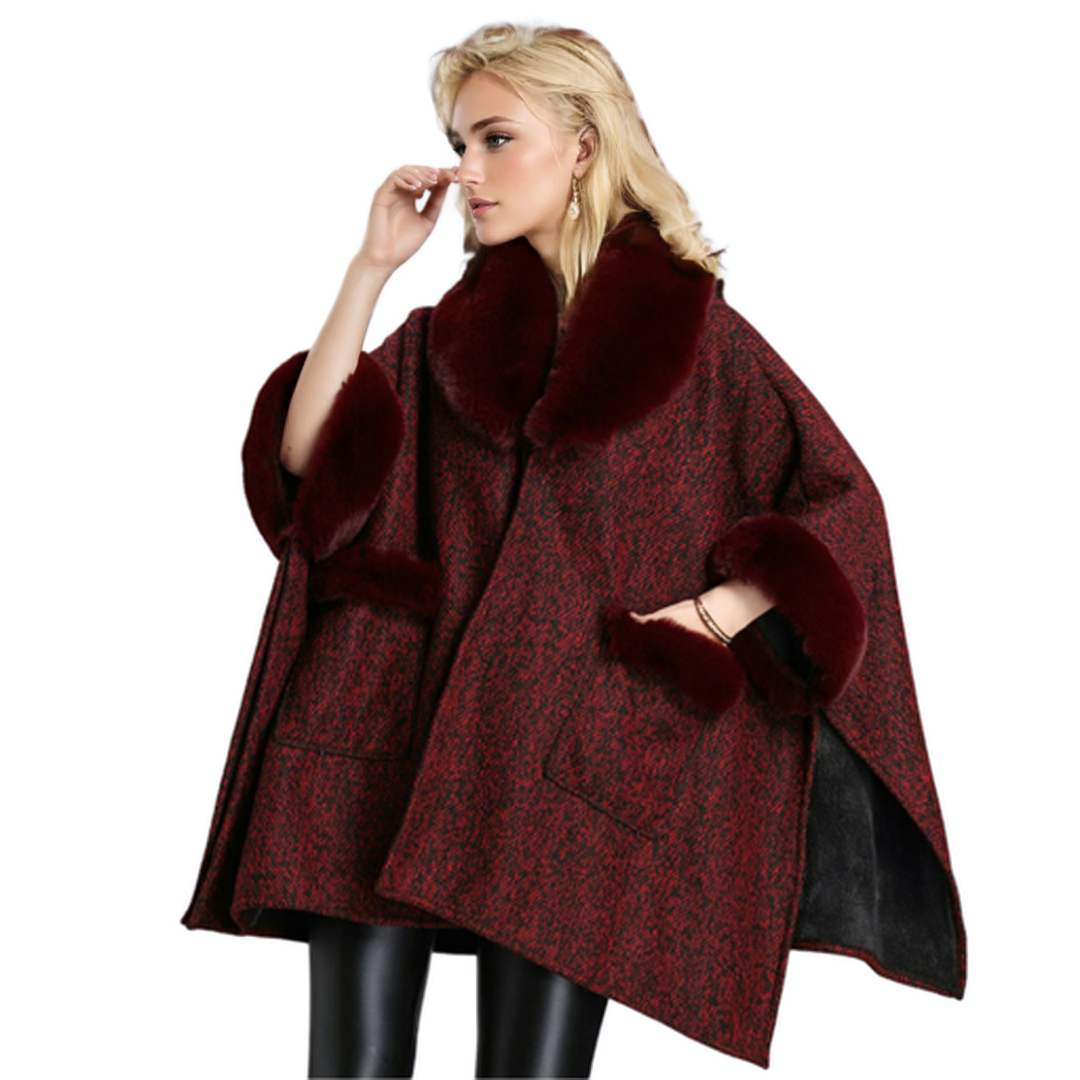 Fur Cape In Burgundy