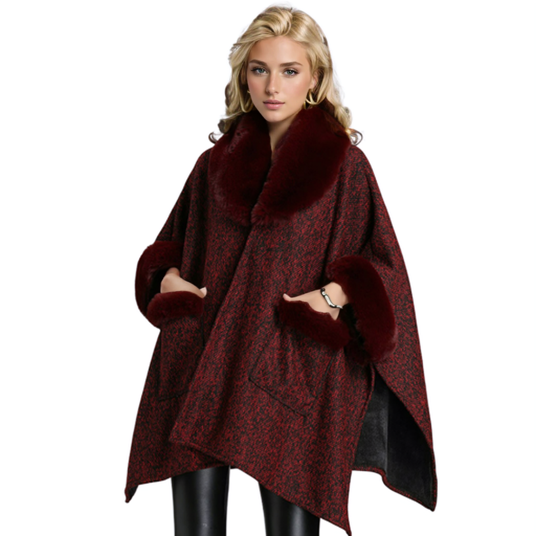 Fur Cape In Burgundy