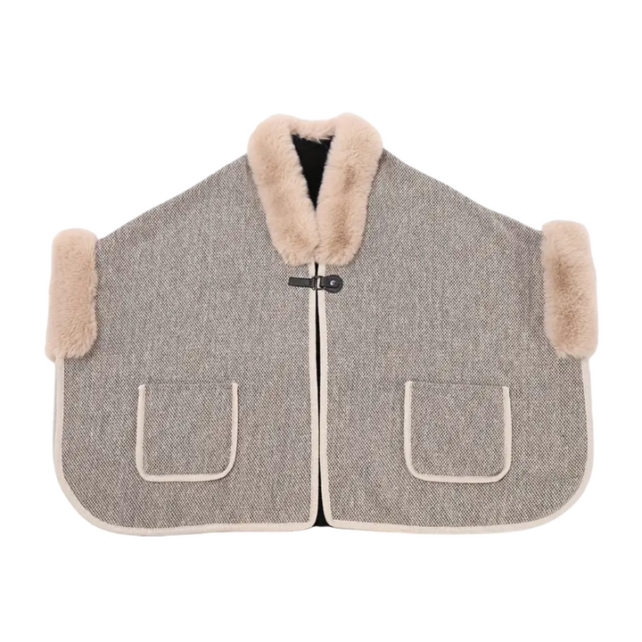 Faux Fur Collar Shawl - Light Grey