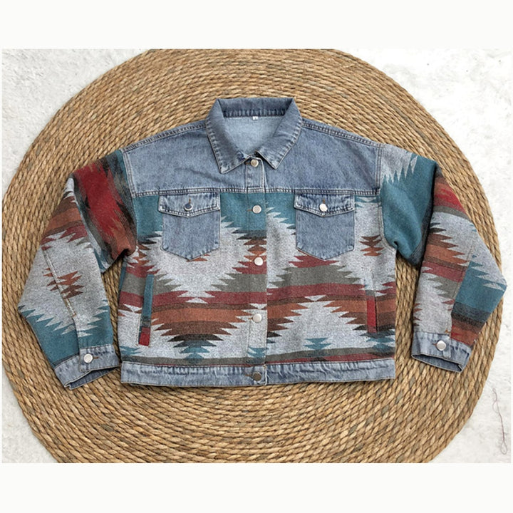 Aztec Print Denim Jacket